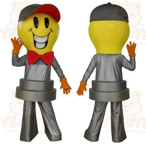 Yellow Gray Smiling Light Bulb Mascot Costume