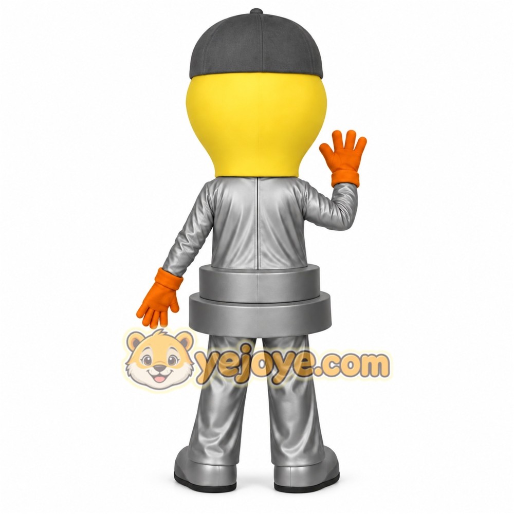 Yellow Gray Smiling Light Bulb Mascot Costume