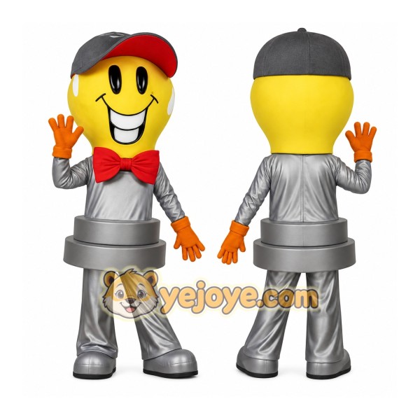 Yellow Gray Smiling Light Bulb Mascot Costume