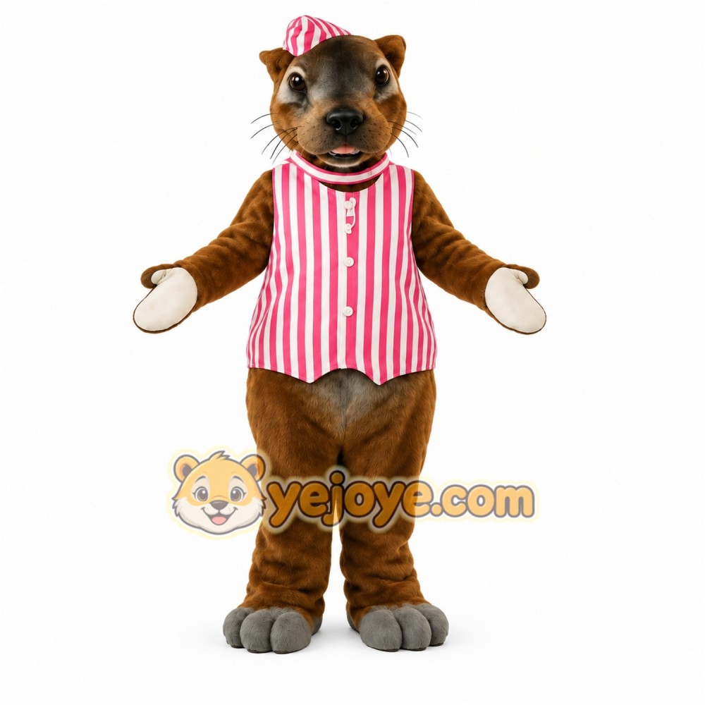 Brown Pink White Striped Otter Mascot Costume Brown Pink White Striped Otter Mascot Costume