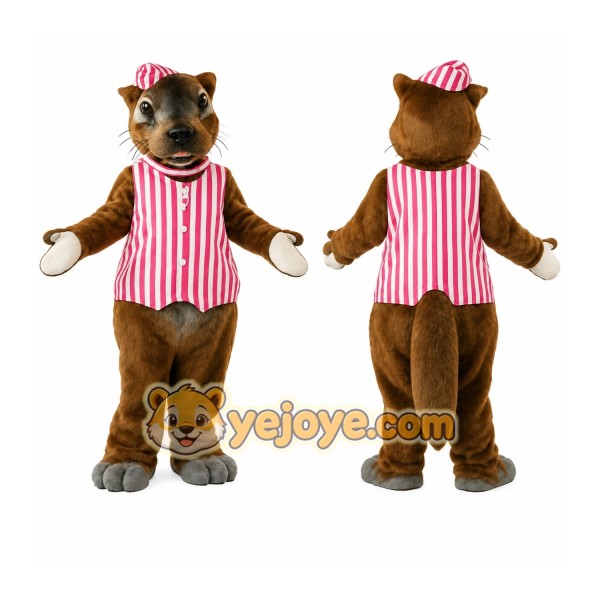 Brown Pink White Striped Otter Mascot Costume