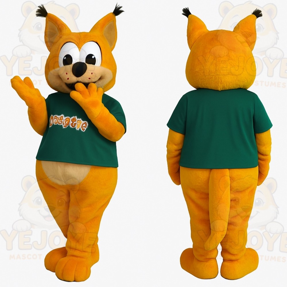 Orange Cat With Green Shirt Mascot Costume