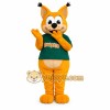 Orange Cat With Green Shirt Mascot Costume Orange Cat With Green Shirt Mascot Costume