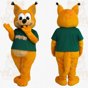 Orange Cat With Green Shirt Mascot Costume