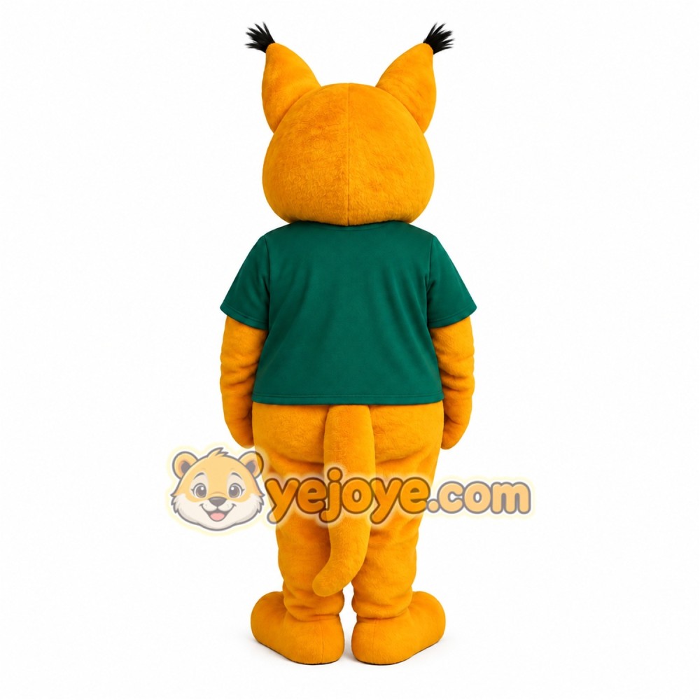 Orange Cat With Green Shirt Mascot Costume Orange Cat With Green Shirt Mascot Costume