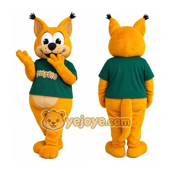 Orange Cat With Green Shirt Mascot Costume