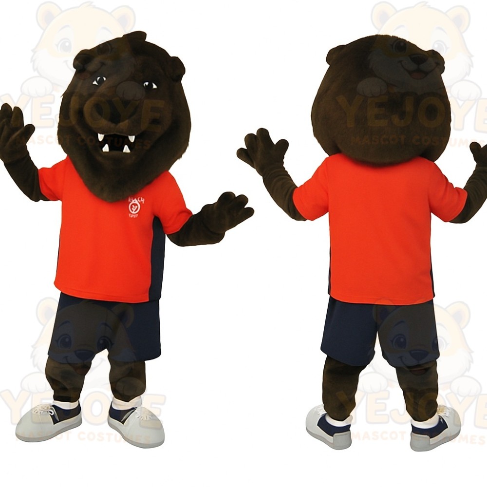 Brown Red Navy Bear Mascot Costume