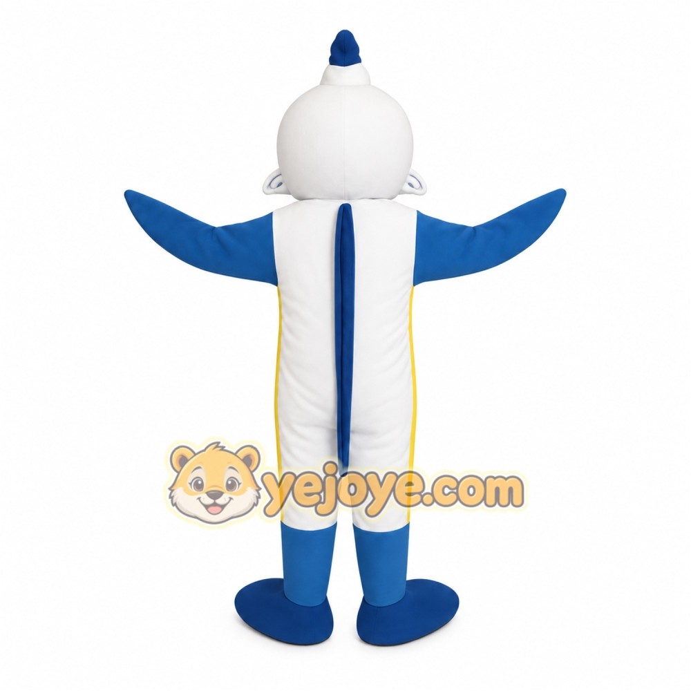 White Blue Smiling Narwhal Mascot Costume White Blue Smiling Narwhal Mascot Costume