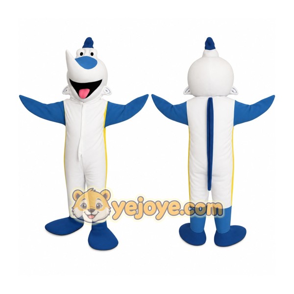 White Blue Smiling Narwhal Mascot Costume
