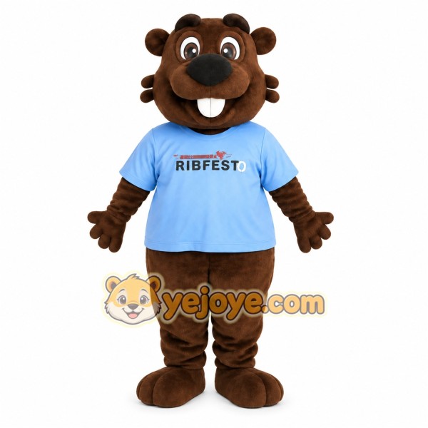 Brown And Light Blue Beaver Mascot Costume