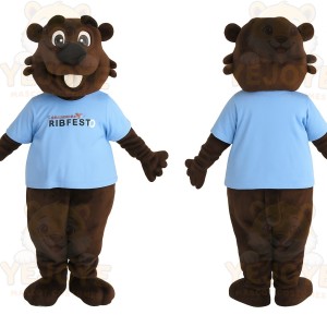 Brown And Light Blue Beaver Mascot Costume