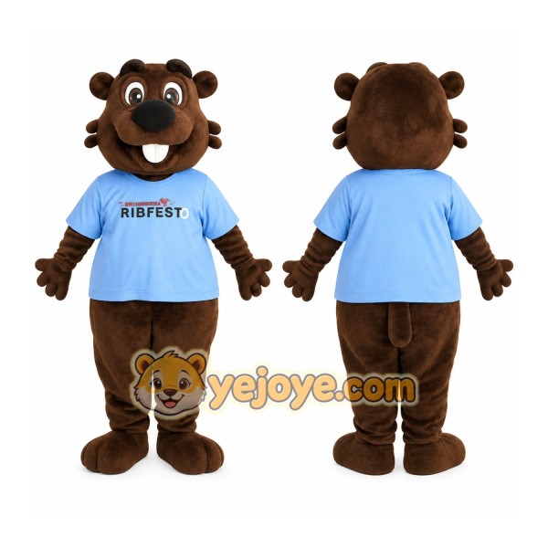 Brown And Light Blue Beaver Mascot Costume