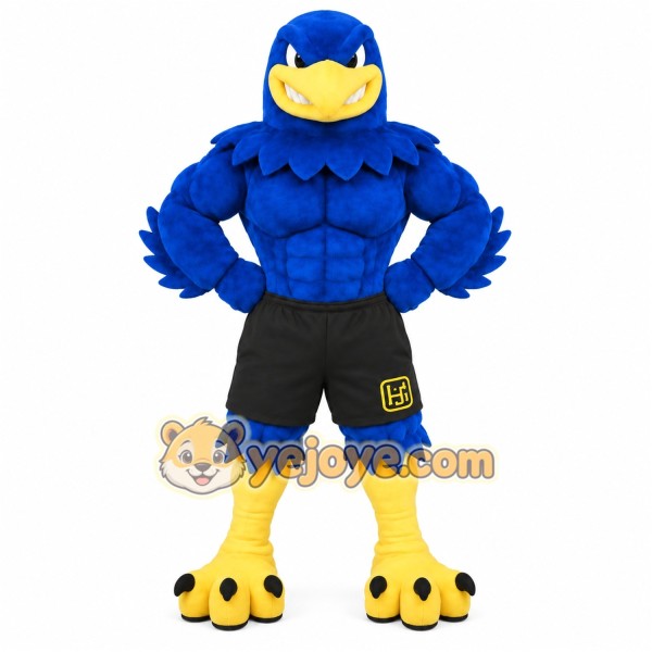 Blue Yellow Black Muscular Eagle Mascot Costume