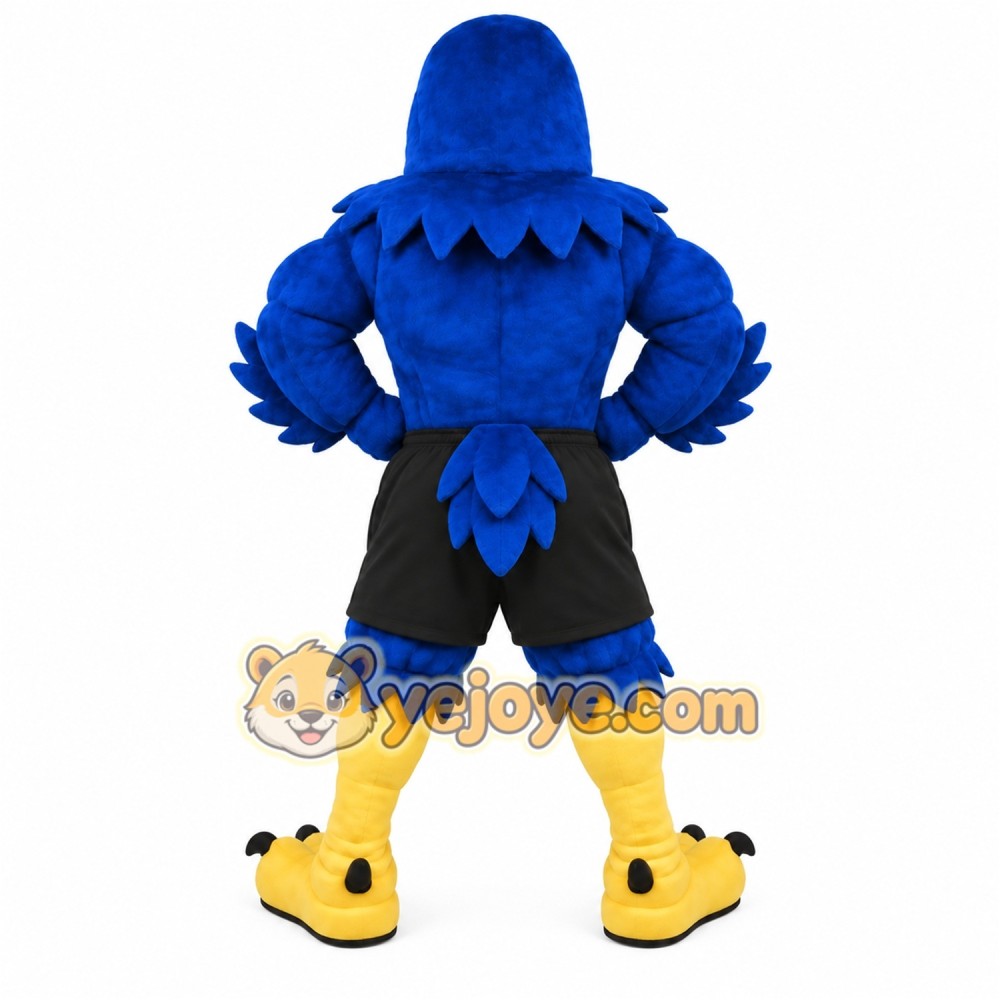 Blue Yellow Black Muscular Eagle Mascot Costume