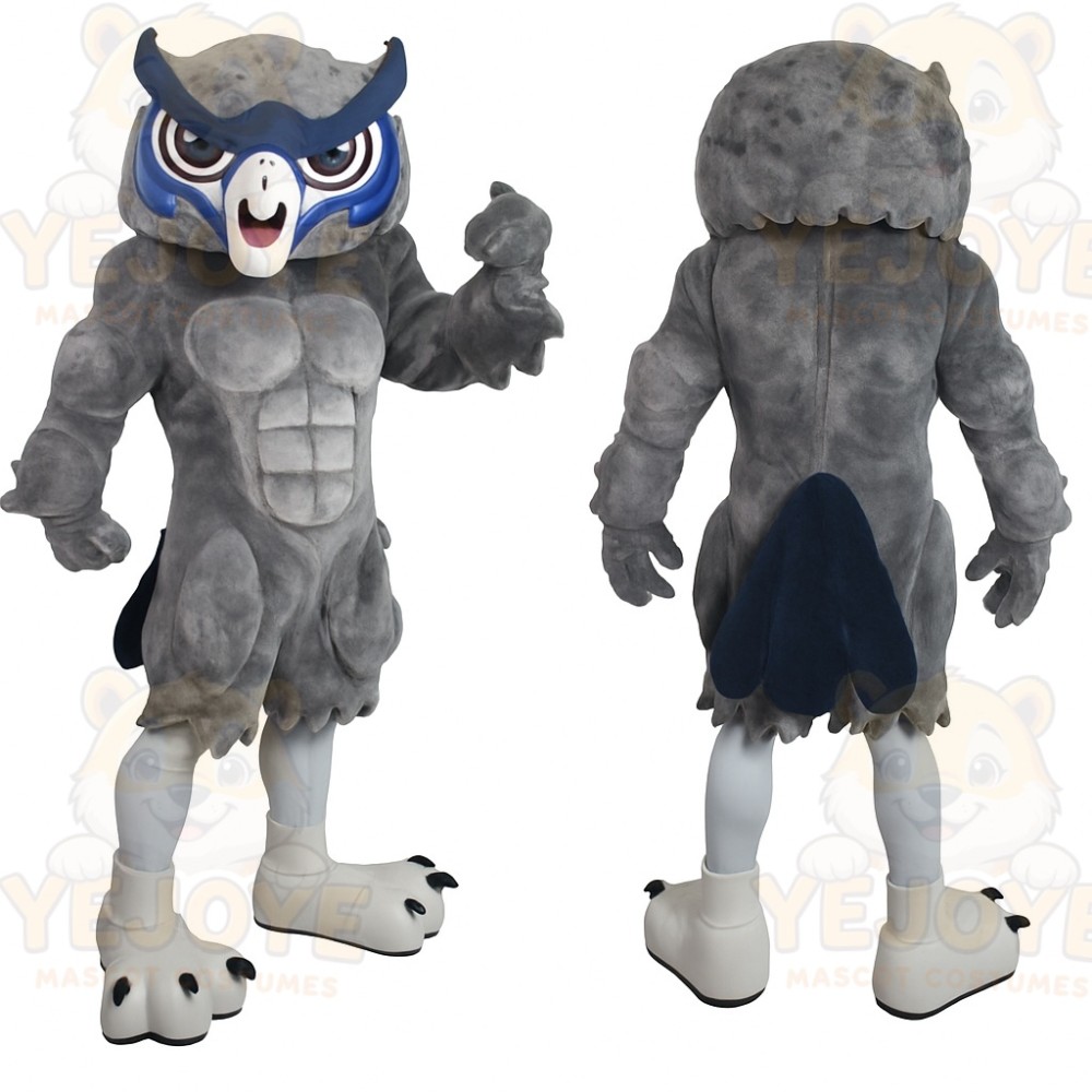 Gray Navy Blue Owl Mascot Costume