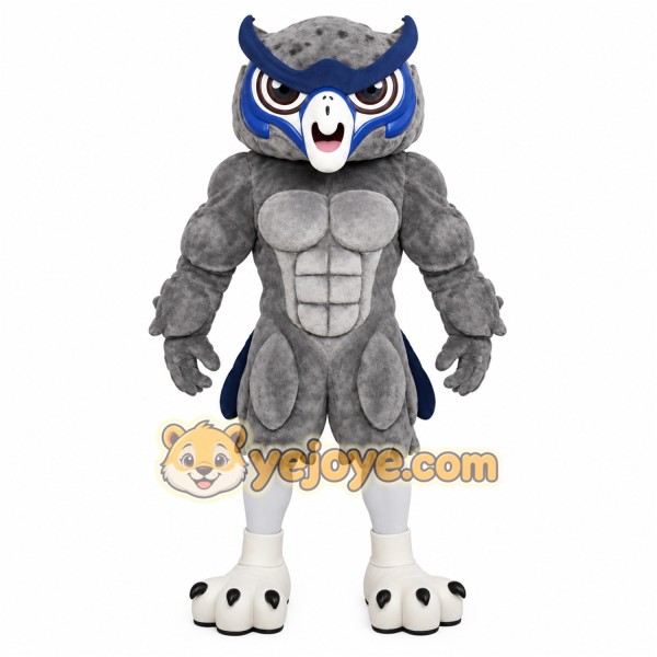 Gray Navy Blue Owl Mascot Costume