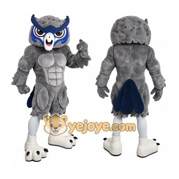 Gray Navy Blue Owl Mascot Costume