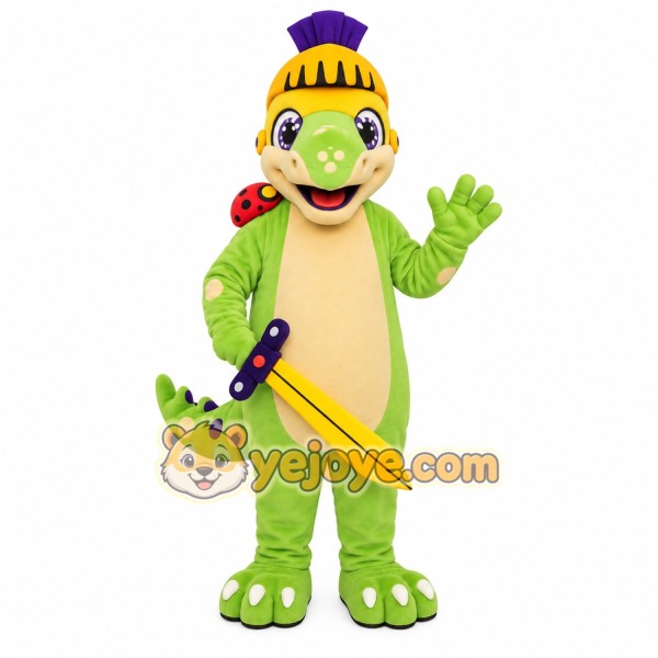 Green Yellow Dinosaur Knight Mascot Costume