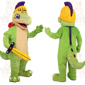 Green Yellow Dinosaur Knight Mascot Costume