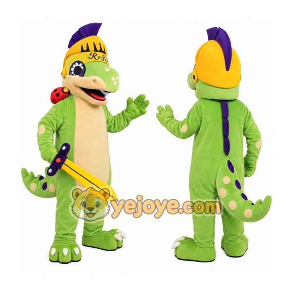 Green Yellow Dinosaur Knight Mascot Costume