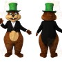 Brown Green Groundhog Gentleman Mascot Costume