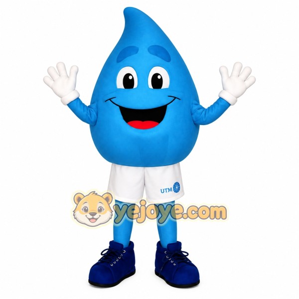 Blue White Smiling Water Droplet Mascot Costume