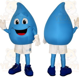 Blue White Smiling Water Droplet Mascot Costume