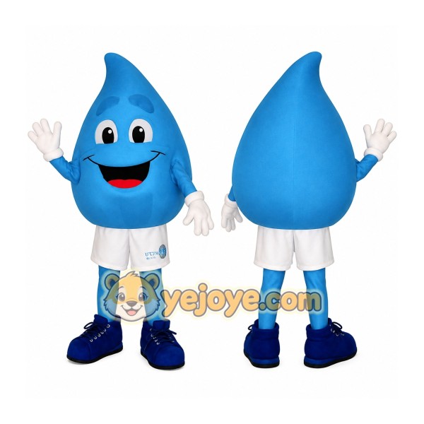 Blue White Smiling Water Droplet Mascot Costume