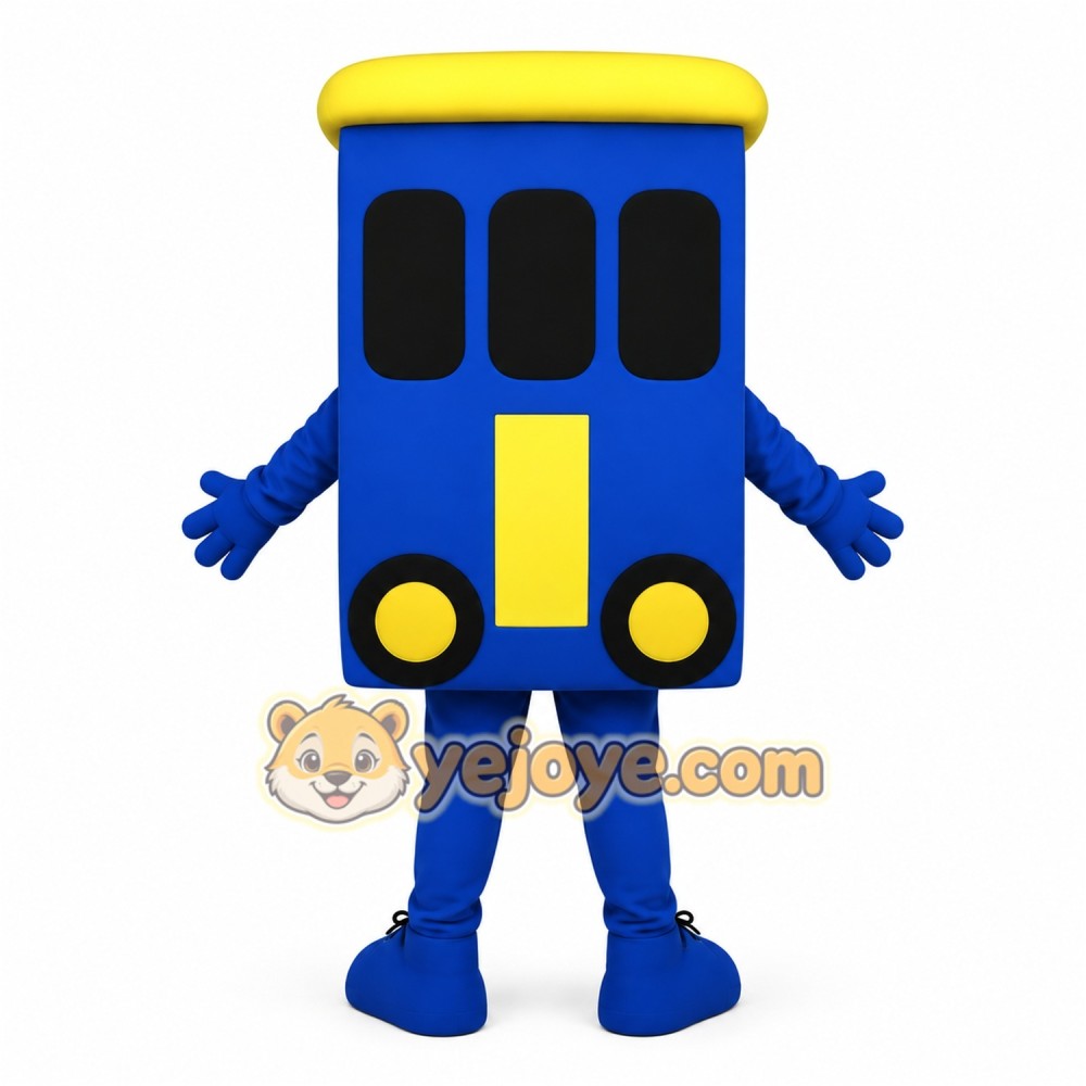 Blue Yellow Cartoon Bus Mascot Costume Blue Yellow Cartoon Bus Mascot Costume