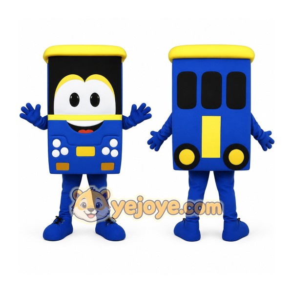 Blue Yellow Cartoon Bus Mascot Costume