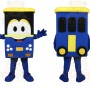 Blue Yellow Cartoon Bus Mascot Costume