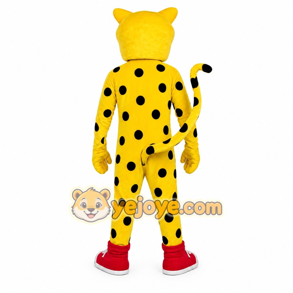 Yellow Black Spotted Cheetah Mascot Costume Yellow Black Spotted Cheetah Mascot Costume