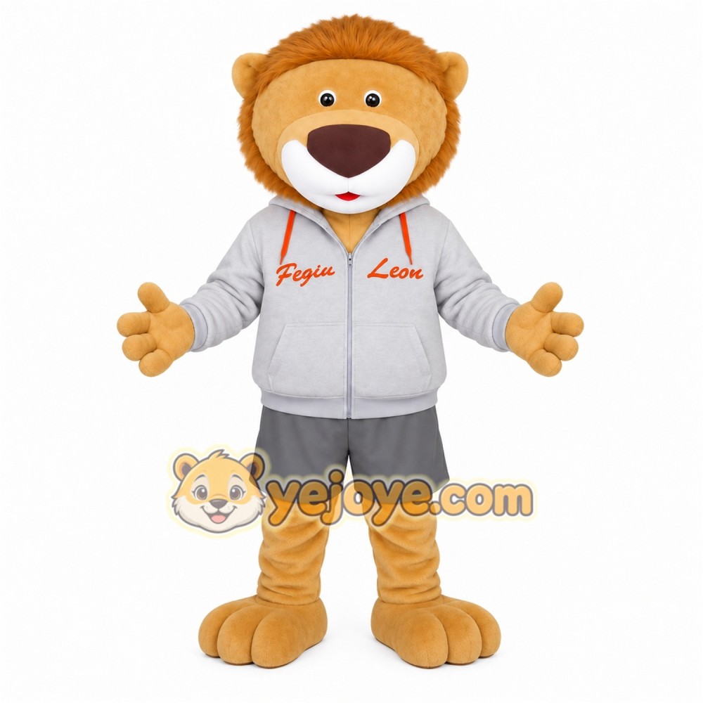 Tan Gray Hoodie Lion Mascot Costume Tan Gray Hoodie Lion Mascot Costume