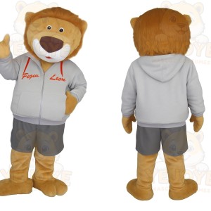 Tan Gray Hoodie Lion Mascot Costume