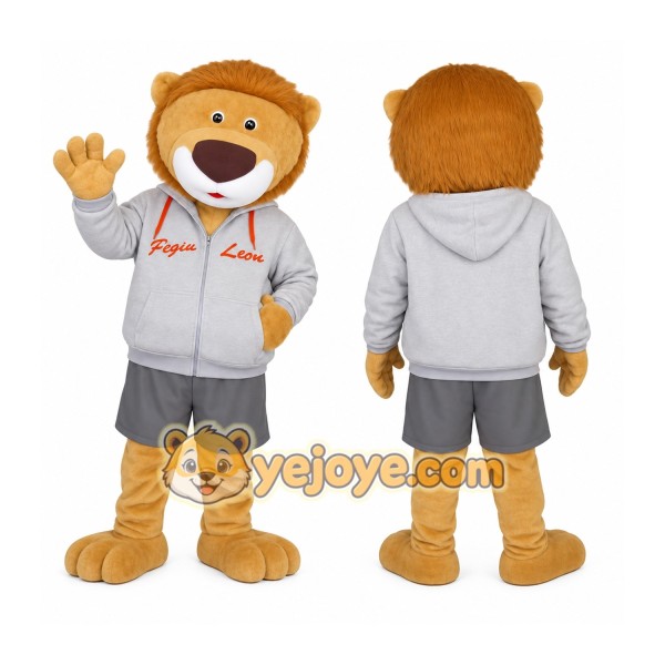 Tan Gray Hoodie Lion Mascot Costume