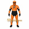 Orange Black Helmeted Racer Mascot Costume