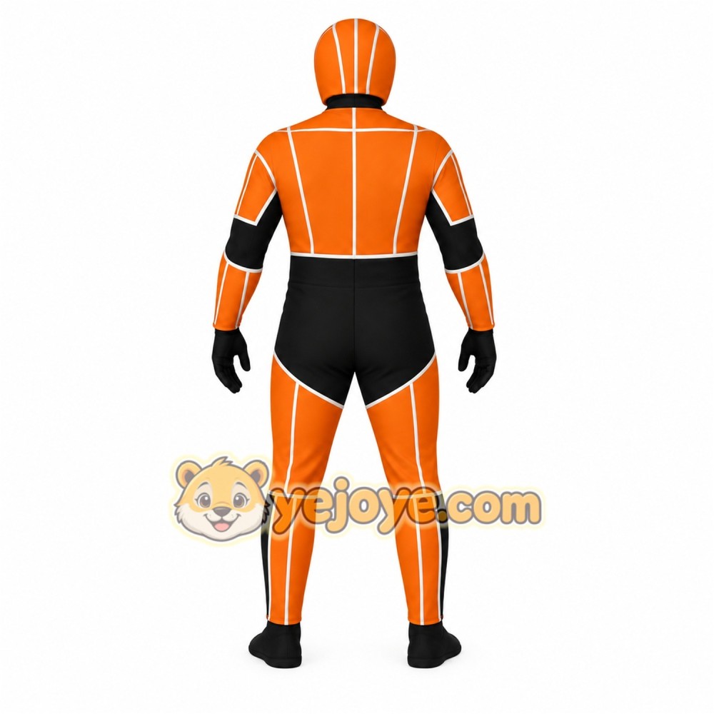 Orange Black Helmeted Racer Mascot Costume
