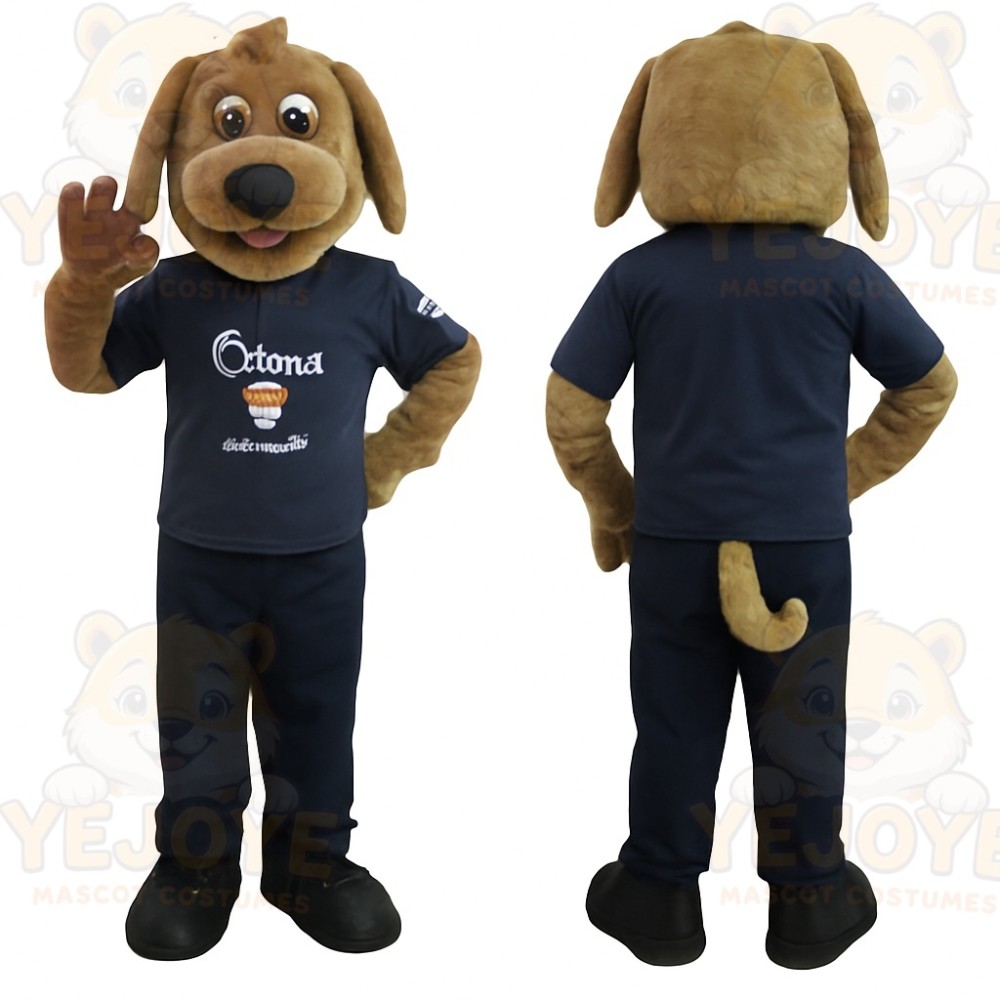 Tan Brown Dog In Navy Outfit Mascot Costume