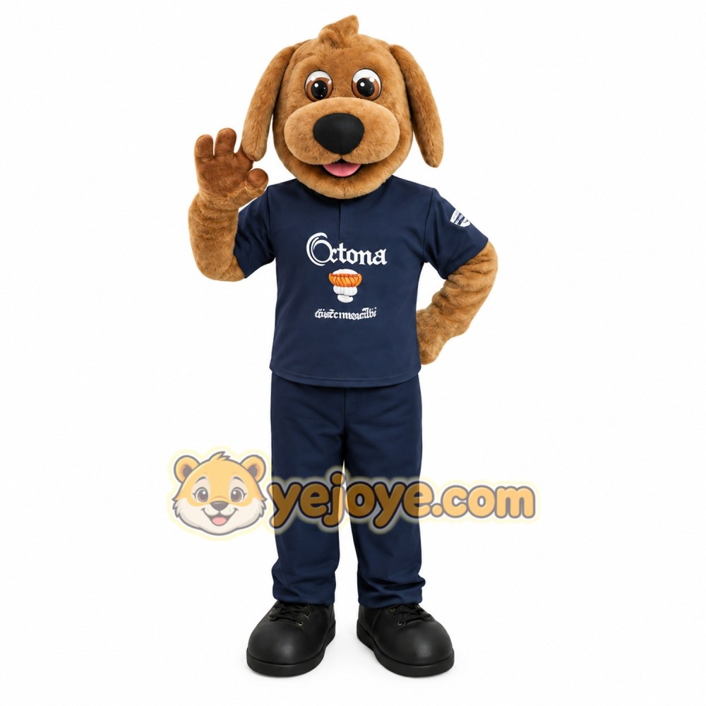 Tan Brown Dog In Navy Outfit Mascot Costume Tan Brown Dog In Navy Outfit Mascot Costume