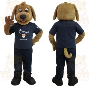 Tan Brown Dog In Navy Outfit Mascot Costume
