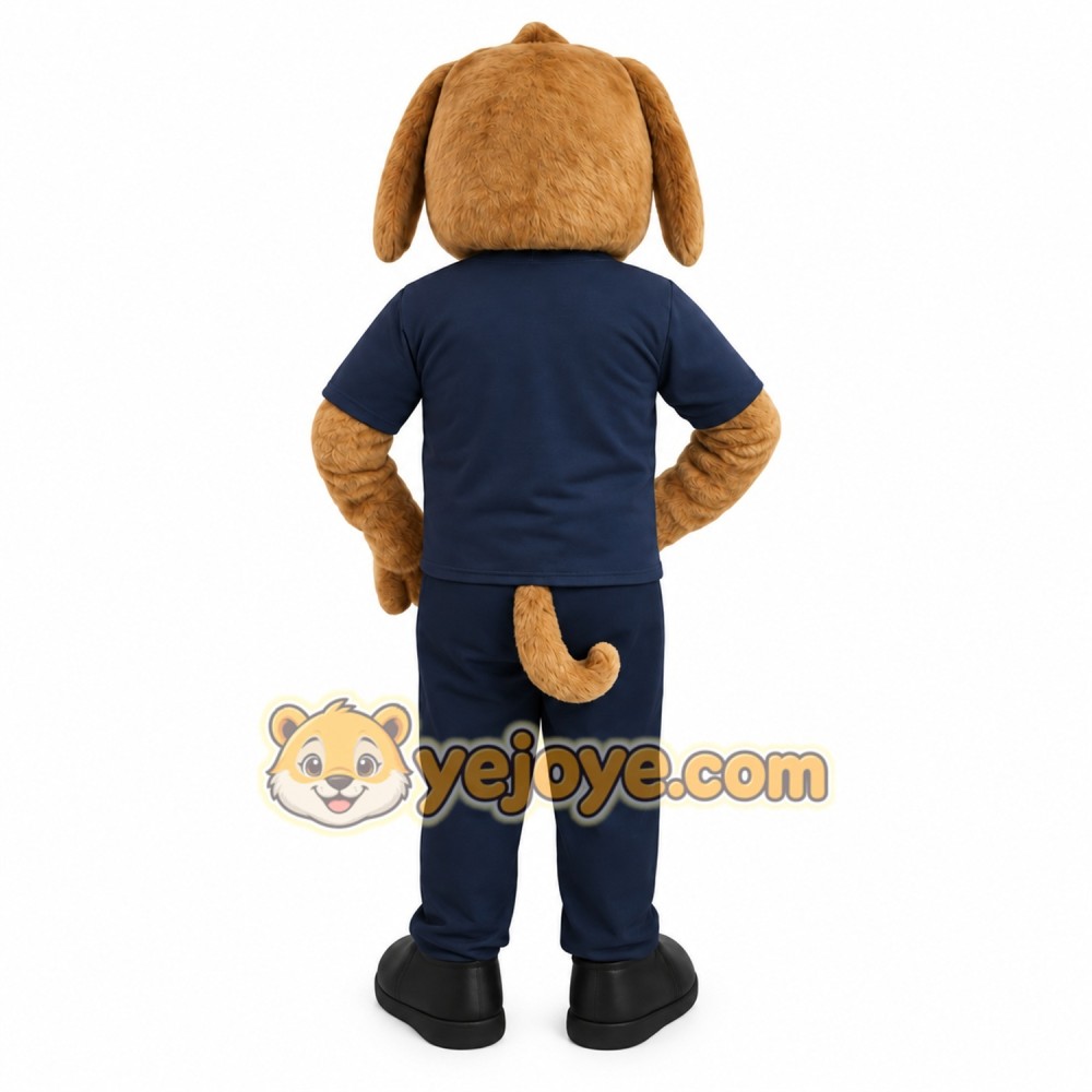 Tan Brown Dog In Navy Outfit Mascot Costume Tan Brown Dog In Navy Outfit Mascot Costume