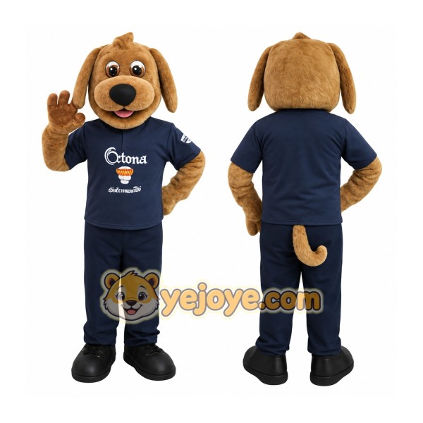 Tan Brown Dog In Navy Outfit Mascot Costume
