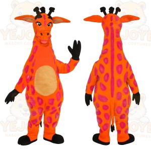 Orange Pink Spotted Giraffe Mascot Costume