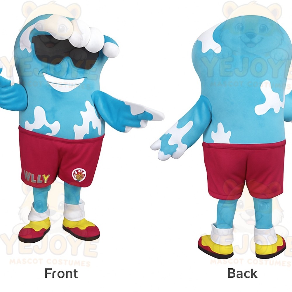Blue White Wave Red Shorts Mascot Costume