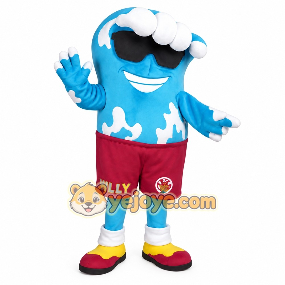 Blue White Wave Red Shorts Mascot Costume