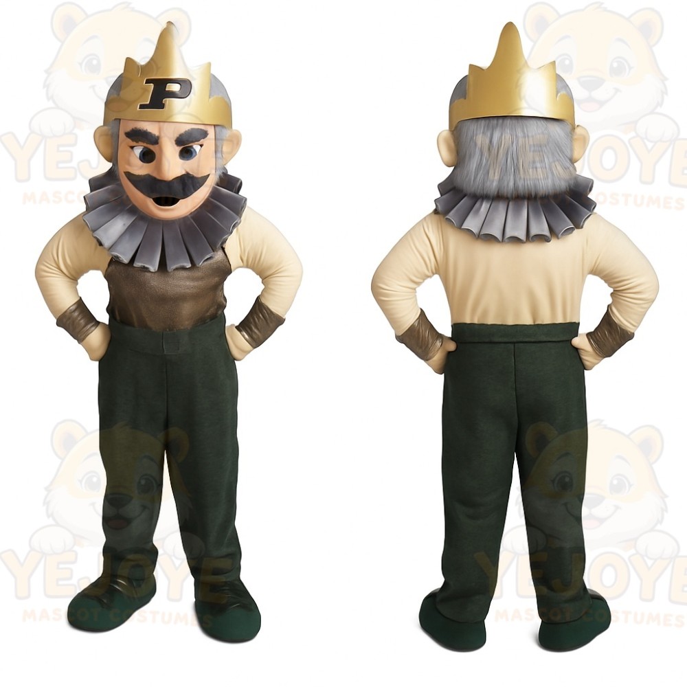 Gold Gray Green Crowned Gentleman Mascot Costume