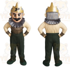Gold Gray Green Crowned Gentleman Mascot Costume