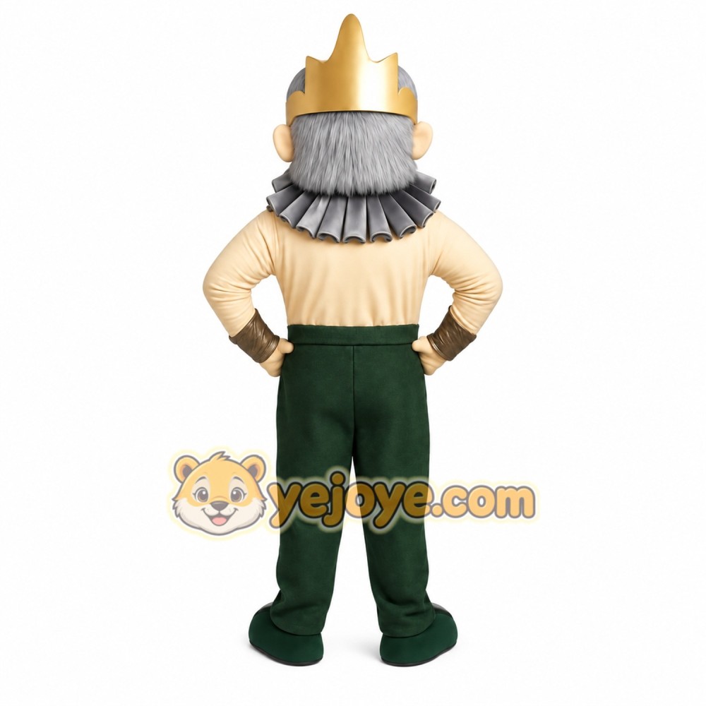 Gold Gray Green Crowned Gentleman Mascot Costume Gold Gray Green Crowned Gentleman Mascot Costume