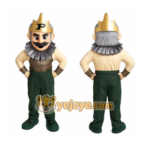 Gold Gray Green Crowned Gentleman Mascot Costume