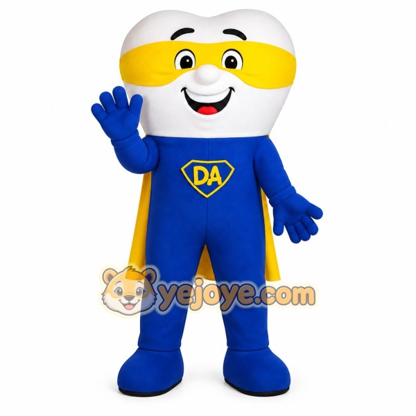 Blue Yellow White Superhero Tooth Mascot Costume